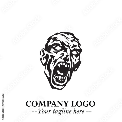 Head of Zombie Logo Symbol in Black on the White Background with Horror Minimal Vector Design