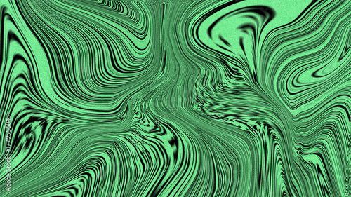 Tableau sur toile Fluid green abstraction with black flowing lines creating a swirling pattern