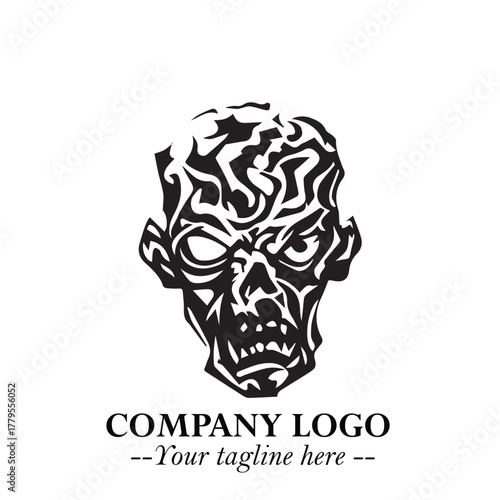 Head of Zombie Logo Symbol in Black on the White Background with Horror Minimal Vector Design