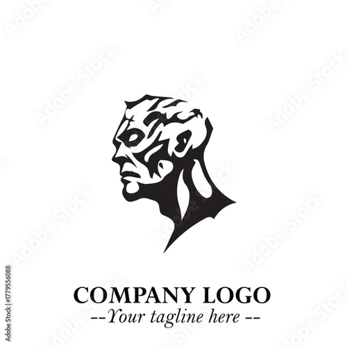 Head of Zombie Logo Symbol in Black on the White Background with Horror Minimal Vector Design