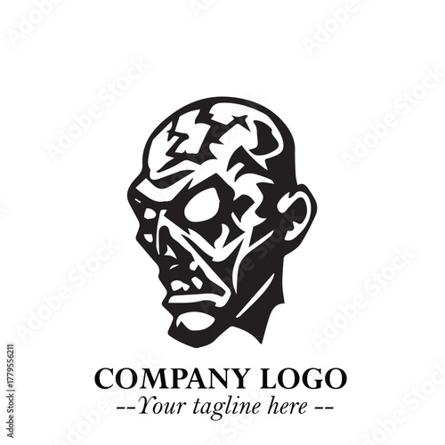 Head of Zombie Logo Symbol in Black on the White Background with Horror Minimal Vector Design