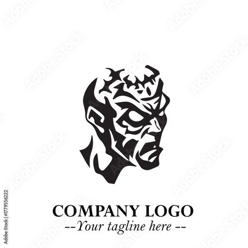 Head of Zombie Logo Symbol in Black on the White Background with Horror Minimal Vector Design