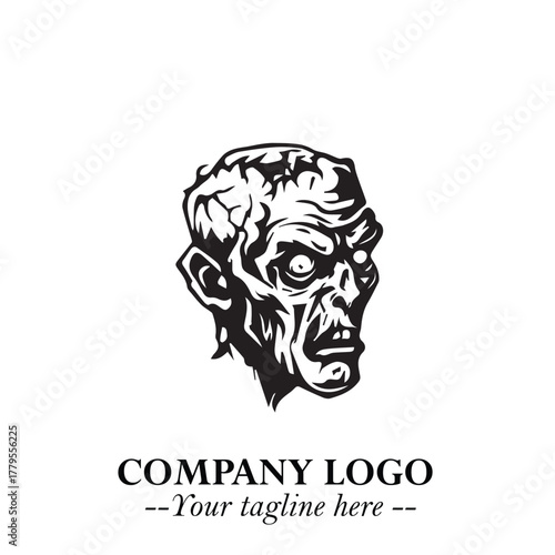 Head of Zombie Logo Symbol in Black on the White Background with Horror Minimal Vector Design