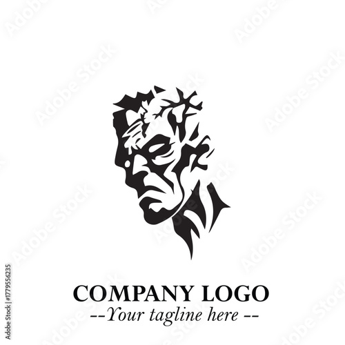 Head of Zombie Logo Symbol in Black on the White Background with Horror Minimal Vector Design