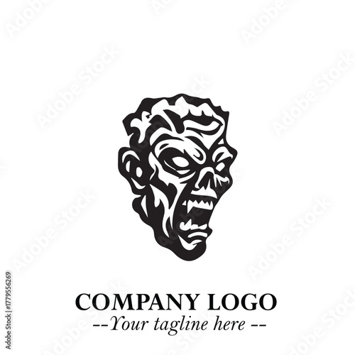 Head of Zombie Logo Symbol in Black on the White Background with Horror Minimal Vector Design