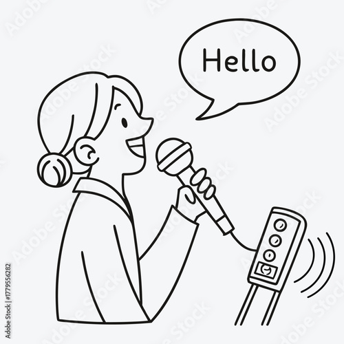 Cartoon illustration of a  with the word ‘Welcome’  smiling at students.