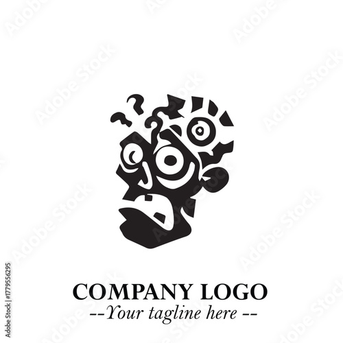 Head of Zombie Logo Symbol in Black on the White Background with Horror Minimal Vector Design