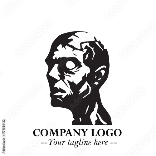 Head of Zombie Logo Symbol in Black on the White Background with Horror Minimal Vector Design