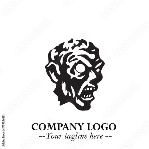 Head of Zombie Logo Symbol in Black on the White Background with Horror Minimal Vector Design