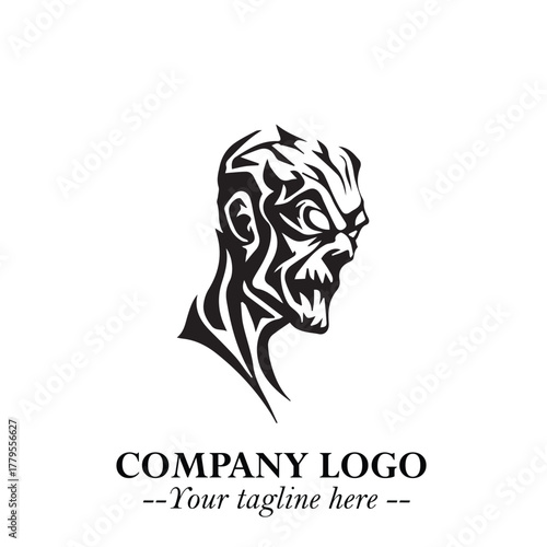 Head of Zombie Logo Symbol in Black on the White Background with Horror Minimal Vector Design