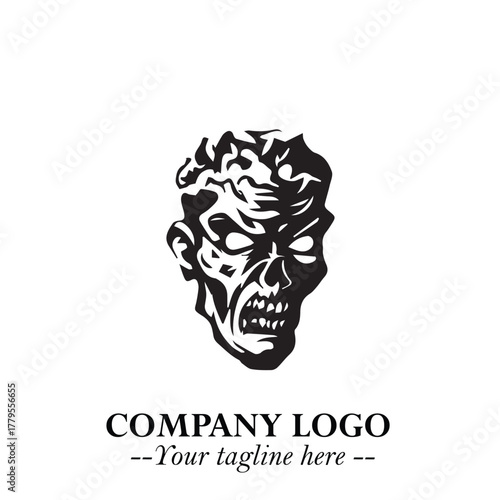 Head of Zombie Logo Symbol in Black on the White Background with Horror Minimal Vector Design