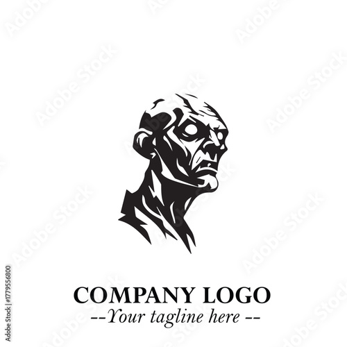 Head of Zombie Logo Symbol in Black on the White Background with Horror Minimal Vector Design