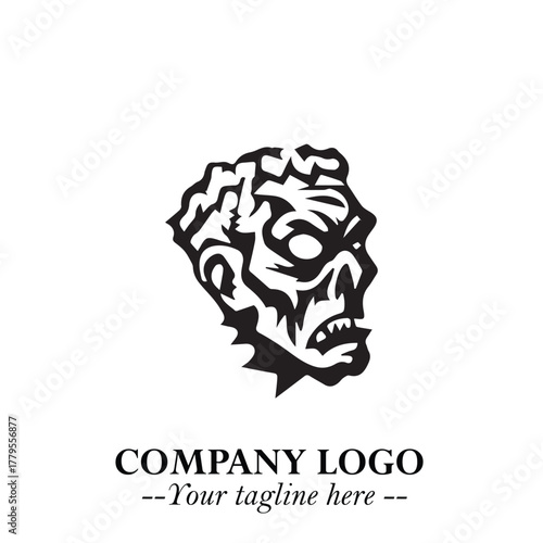 Head of Zombie Logo Symbol in Black on the White Background with Horror Minimal Vector Design