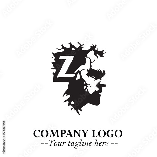 Head of Zombie Logo Symbol in Black on the White Background with Horror Minimal Vector Design
