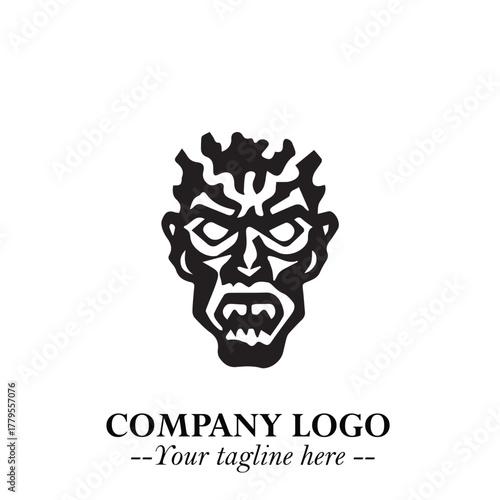 Head of Zombie Logo Symbol in Black on the White Background with Horror Minimal Vector Design