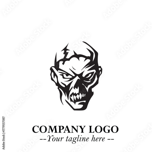 Head of Zombie Logo Symbol in Black on the White Background with Horror Minimal Vector Design