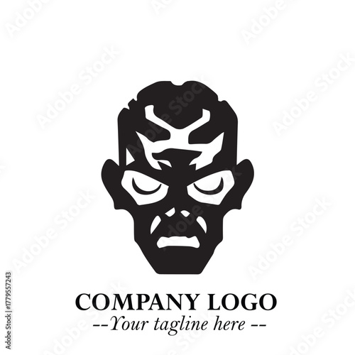 Head of Zombie Logo Symbol in Black on the White Background with Horror Minimal Vector Design