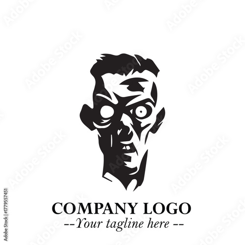 Head of Zombie Logo Symbol in Black on the White Background with Horror Minimal Vector Design