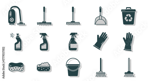 Cleaning Tools and Supplies Collection for Home Hygiene.