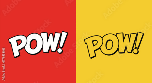 Comic book style POW text on vibrant red and yellow backgrounds.