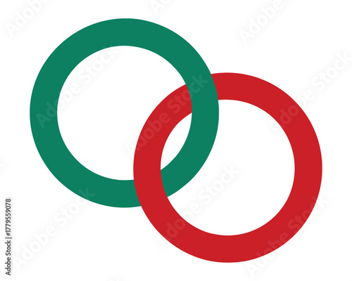 Interlocking Circles in Red and Green Simple Abstract Vector Design
