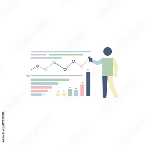 Person Analyzing Data Trends And Targets On A Transparent Background Using Visualized Charts And Graphs In A Modern Flat Vector Style