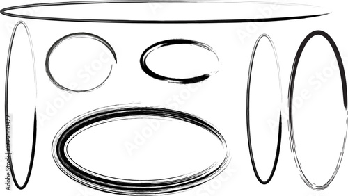 Hand Drawn Oval and Circle Frame Set in Black and White