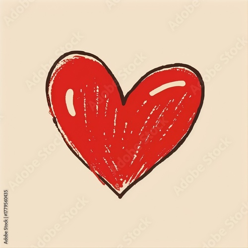 hand-drawn heart doodle icon, cranberry red color, flat vector, cozy family christmas theme, beige background