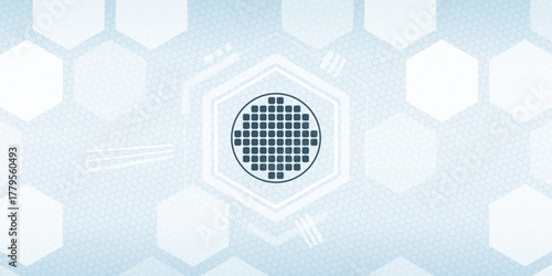 Semiconductor Wafer Chip Vector Icon on Blue Technology Background, Header Design