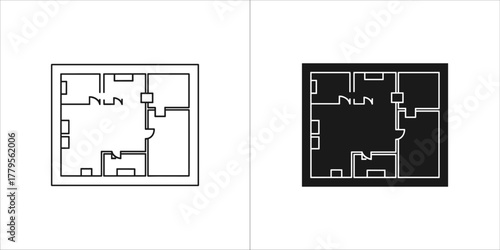 Floor plan icon set, architectural blueprint
