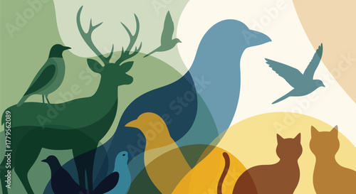 Abstract Wildlife Composition with Overlapping Translucent Animals