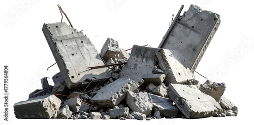 Fototapeta Naklejka Na Ścianę i Meble -  Pile of concrete rubble isolated on transparent background representing destruction