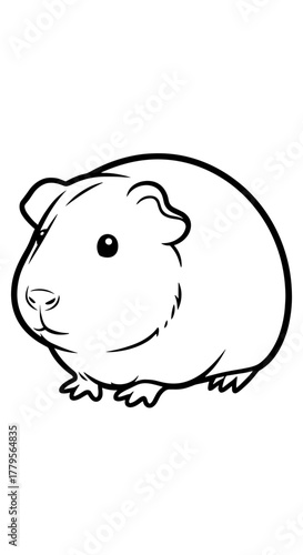 Adorable Guinea Pig Illustration for Children's Education and Pet Industry Marketing: A Cute Rodent in a Simple Black and White Drawing Style for Veterinary Promotion and Classroom Learning, Perfect f