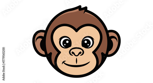 Cartoon illustration of a monkey's head with a friendly expression, featuring brown fur and large, round eyes.