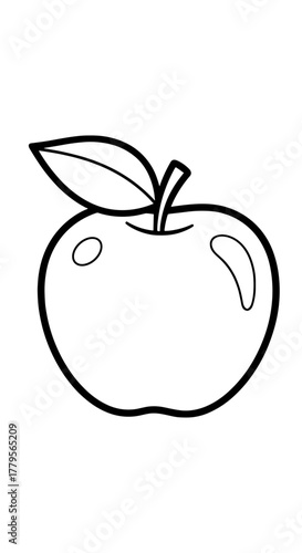 Apple Illustration Ready to Color: Fresh Fruit Design for Educational Use, Healthy Eating Concepts, Simple Line Art in Black and White, Suitable for Children's Books, School Projects, Food Industry Ma