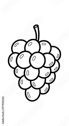 Whimsical Grape Cluster Illustration for Educational Resources, Graphic Design Projects, and Culinary-Themed Marketing, Featuring a Bold Black Outline and Simple, Playful Style Ideal for Children's Bo