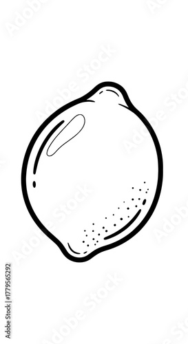 Hand-Drawn Lemon Outline for Culinary Illustration, Cookbook Decoration, and Healthy Eating Promotion: Vintage Style Citrus Fruit for Food Blog Design and Juice Advertisement in Black and White Colori