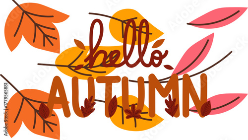 Celebrate the season with this vibrant hello autumn leaves vector illustration for fall themed designs
