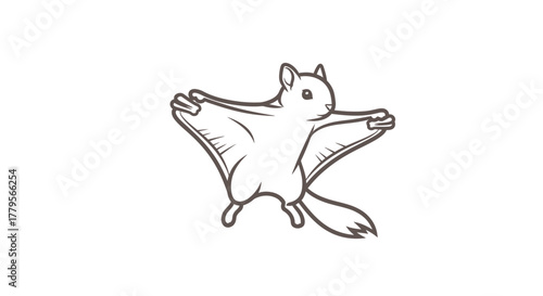 A simplified line drawing of a flying squirrel, gliding with its patagium extended.
