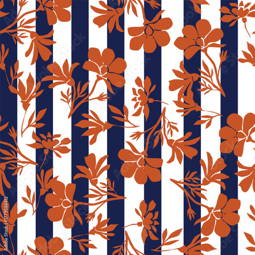 Seamless floral pattern, liberty ditsy print with cute large botany in retro folk style. Beautiful botanical design of hand drawn wild plants: flowers, leaves on black background. Vector illustration