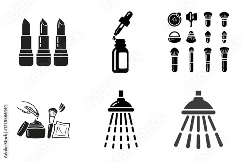 Beauty and Personal Care Vector Icon Set: Makeup, Skincare, and Hygiene Glyphs