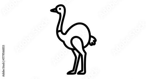 Simple line drawing of an ostrich standing in profile on a white background.