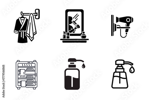 Personal Care and Bathroom Amenities Icons Set - Beauty, Hygiene, Spa, and Self-Care Vector Collection