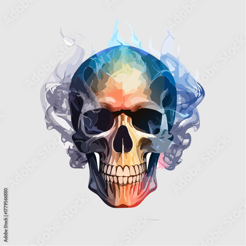 Mystical skull with swirling spectral essence digital design for artistic projects