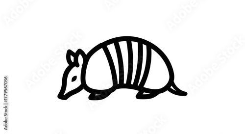 Simple line art illustration of an armadillo, showing its distinctive segmented shell and small features.