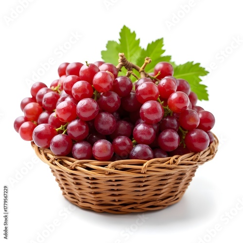 red grapes in a basket, bunches of red grapes in wooden basket 