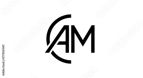 A minimalist black and white logo featuring the letters AM partially enclosed by a curved line.