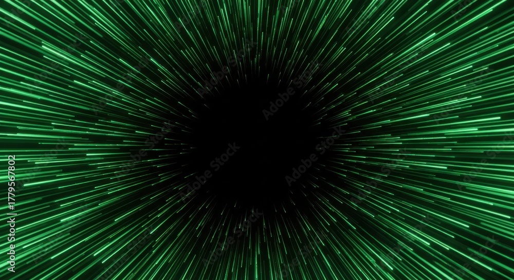 Obraz premium Abstract green light streaks radiating from a dark central void