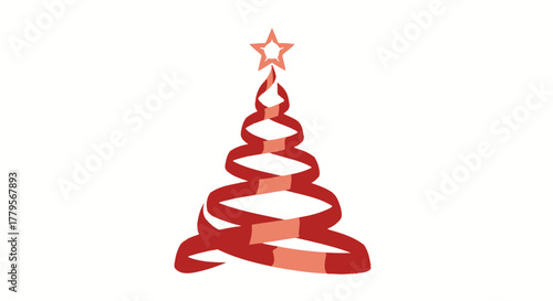 A stylized Christmas tree made of red ribbon with a star on top.