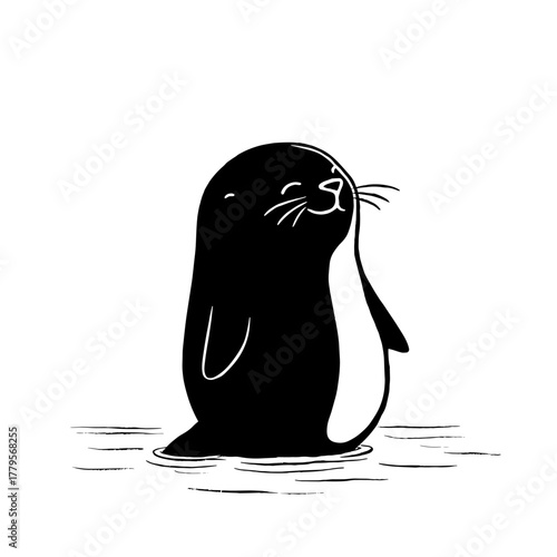 Sea Lion. Sea Lion simple black and white line art vector logo